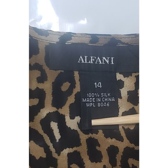VTG Alfani Silk Leopard Print Sleeveless Top Bow Trim Womens 14 Business Casual - Picture 2 of 8